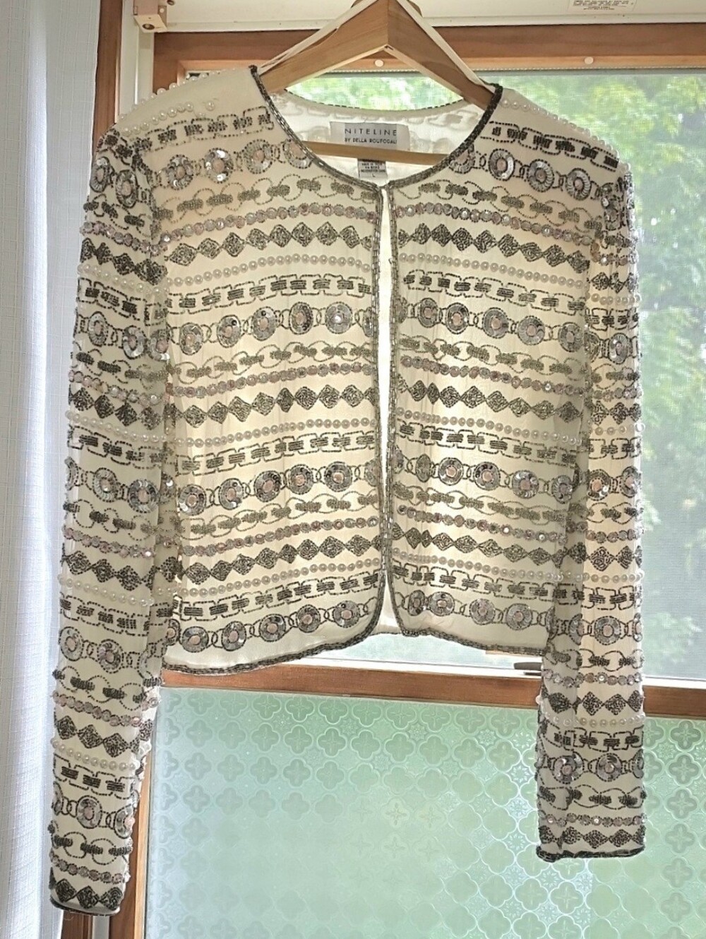Ivory Sequin-Embellished Open BlazerFOR COSTUME WEAR ONLY